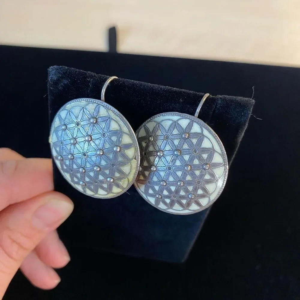 Vintage Enamel Flower of Life Agatha Paris Clip-on Earrings